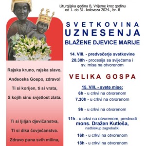 Zagrebački nadbiskup Dražen Kutleša predvodi proslavu Velike Gospe u Mariji Bistrici